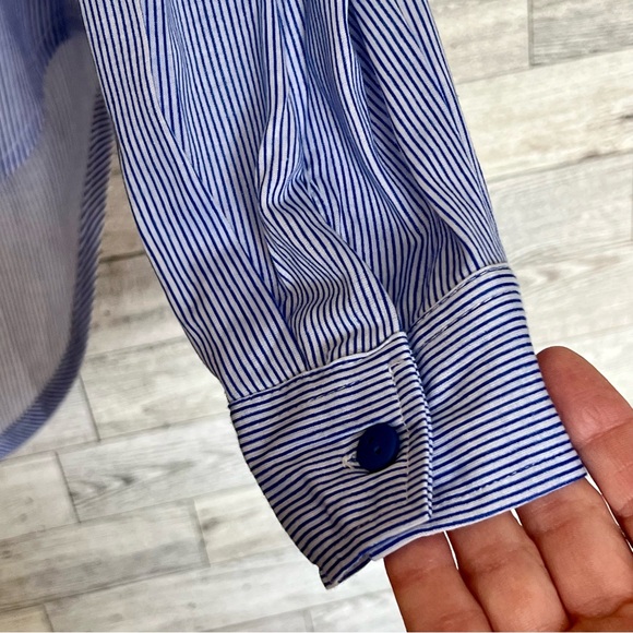 Passport Large Striped Long Sleeve Womens Tab Button-Up High/Low Airy Cozy Shirt - Picture 4 of 11